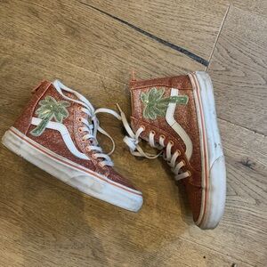 Vans rose gold glitter High-Tops with Green Palm Design